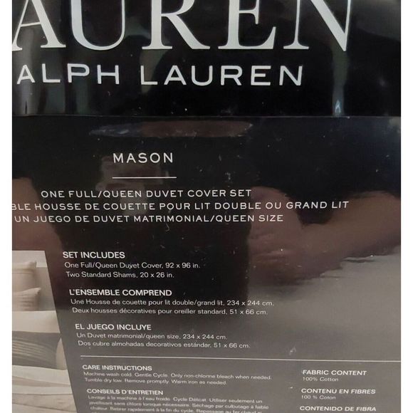 Ralph Lauren MASON GEO STRIPE Cream Multi Cotton Full Queen Duvet Cover Set - Picture 9 of 10